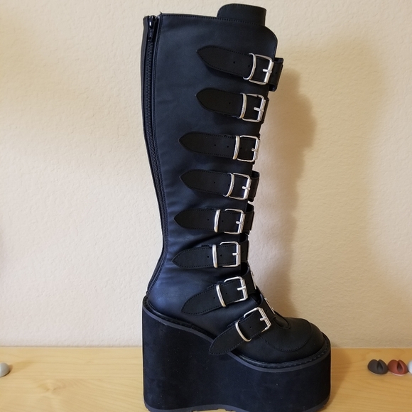 Demonia Swing-815 Black Vegan Leather  Knee Boot Size 7 - Picture 3 of 14